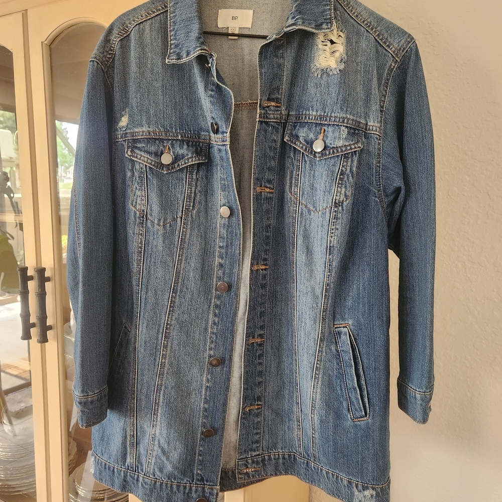 BDG Long Blue Distressed Denim Jacket